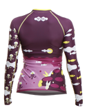 Back view of Trio Sports Colorful Recycled Polyester Trashee Rashguard made from Recycled Ocean Waste with Trio Sports logo near collar