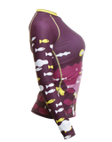 Side view of Trio Sports Colorful Recycled Polyester Trashee Rashguard made from Recycled Ocean Waste