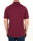 Back of a man wearing maroon recycled bermuda polo