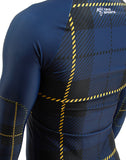 Shoulder of Man wearing Highland Fling Trashee Rashguard with White Trio Sports logo made from Recycled Ocean Waste