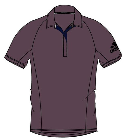 Purple Vegan Adidas Bermuda Performance polo with black adidas logo on the right arm made of 100% Recycled Polyester