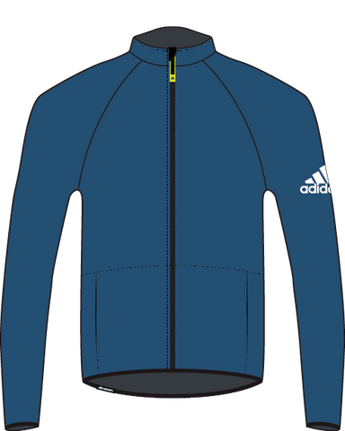 Blue Adidas Men's Baltic Microfleece with YKK reversed front zipper with white adidas logo on the right arm