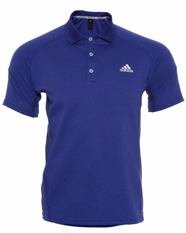 Blue adidas Polo shirt with button-neck and white adidas logo on the chest