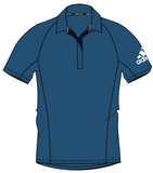 Blue Vegan Adidas Bermuda Performance polo with white adidas logo on the right arm made of 100% Recycled Polyester