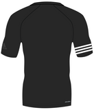 Back of Black adidas 100% recycled polyester harbour shirt with white lining on the right arm