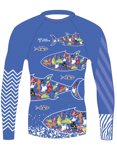 Front view of Youth Plastique Trashee Rashguard made from Ocean Waste