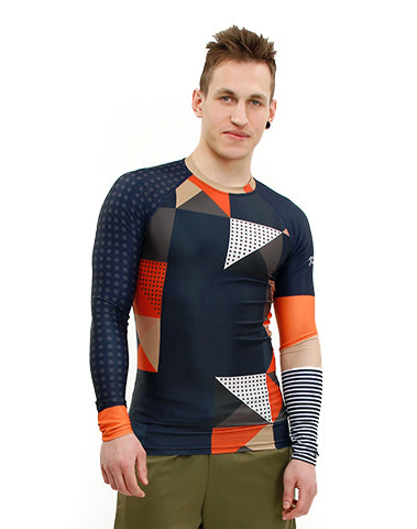 Fit Man wearing Cube Vegan Trashee Rashguard made from Recycled Ocean Waste