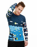 Front view of Trio Sports Colorful Men's Recycled Polyester Trashee Rashguard made from Ocean Waste on Male Model