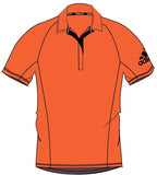 Orange Vegan Adidas Bermuda Performance polo with black adidas logo on the right arm made of 100% Recycled Polyester