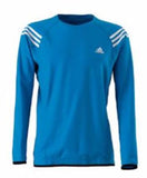 Blue adidas Men's Baltic Mid-Layer Top with white stripes on shoulders and white adidas logo on the chest