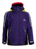 Dark Blue Adidas Sailing Atlantic Short Jacket with yellow stripes and adidas logo on the right side of the chest