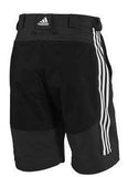 Back of dark grey Adidas Sailing crew shorts with white lining on the right leg and white adidas logo on the top